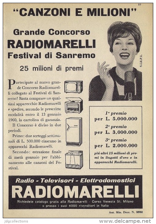 # RADIOMARELLI TV TELEVISION ITALY 1950s Advert Pubblicità Publicitè Reklame Publicidad Radio TV Televisione - Fernsehgeräte