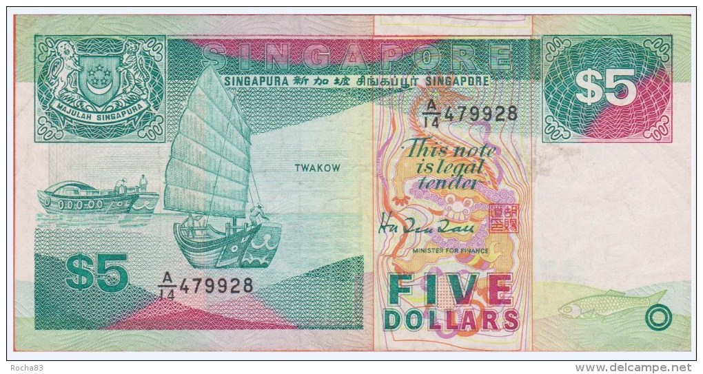 SINGAPOURE - 5 Dollars De 1989 - Pick 19 - Singapour