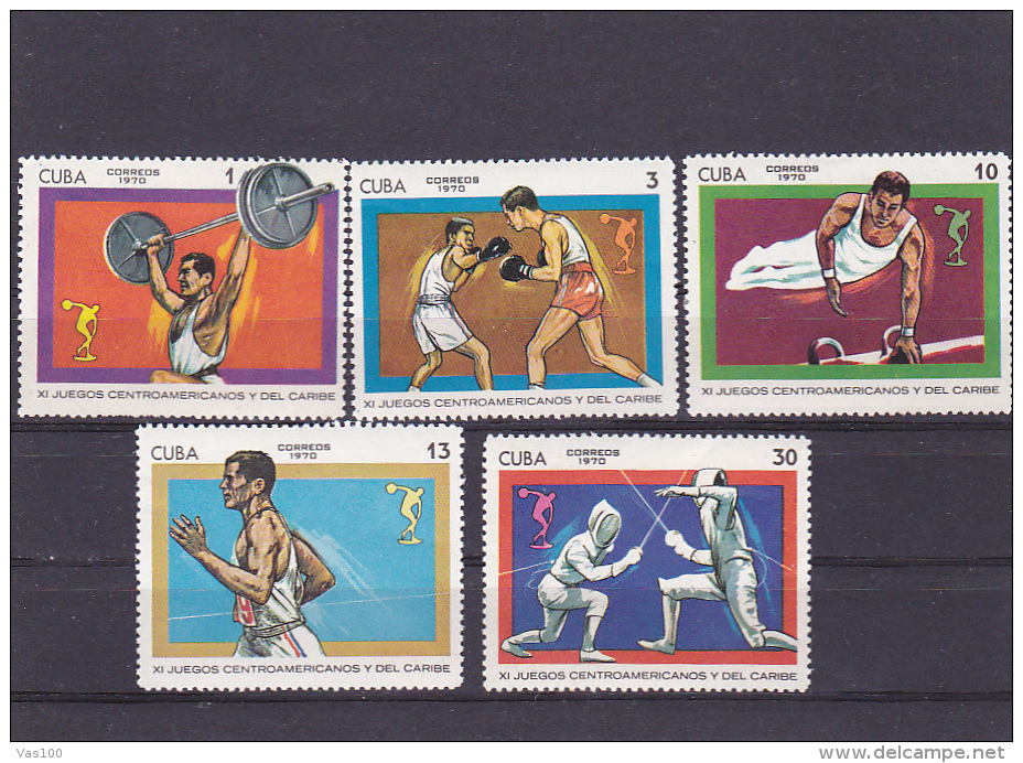 WEIGHT LIFTING, BOXING, GYMNASTICS, ATHLETISM, SCRIME, 1970, MNH, CUBA - Nuevos