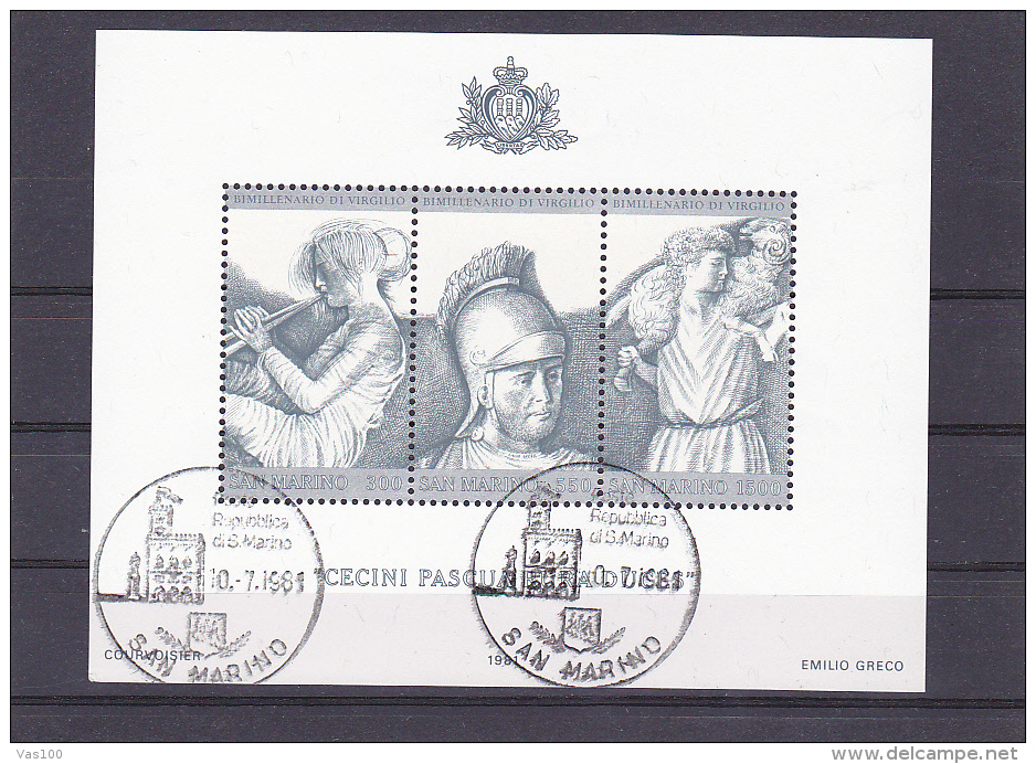 PAINTINGS, BIMILLENARIO DI VIRGILIO, BLOCK STAMP, USED,1981, SAN MARINO - Used Stamps