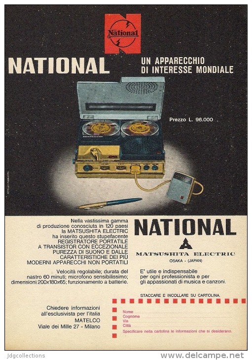 # NATIONAL RECORDER ITALY 1950s Advert Pubblicità Publicitè Reklame Publicidad Radio Registratore TV Television - Altri & Non Classificati