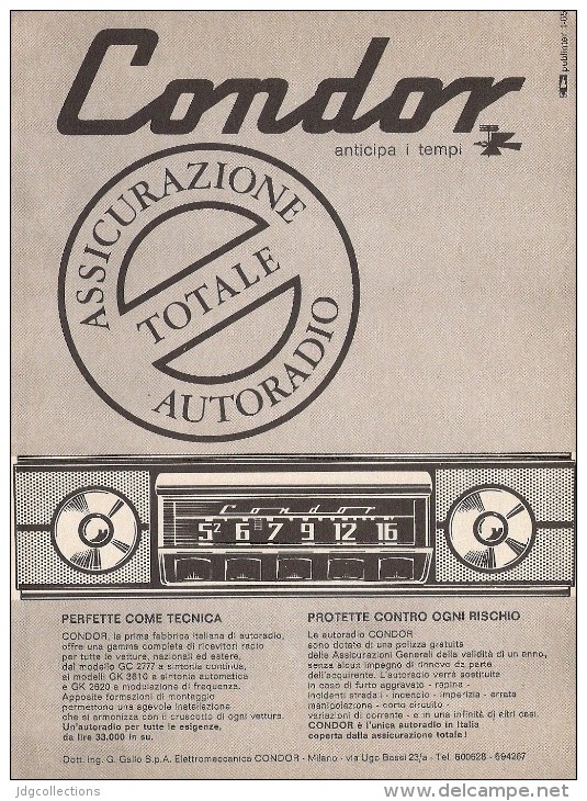 # CONDOR AUTORADIO ITALY 1950s Advert Pubblicità Publicitè Reklame Drehscheibe Car Radio TV Television - Altri & Non Classificati