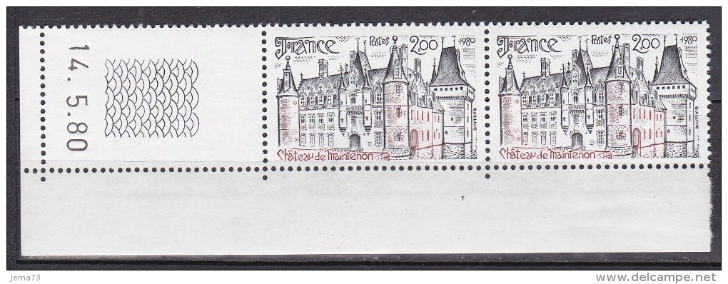 N° 2082 Série Touristique: Le Château De Maintenon: 1 Paire De 2 Timbres Coins Datés 14.5.80 - 1980-1989