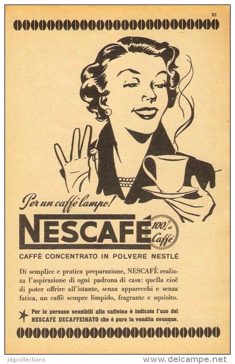 # NESCAFE´ NESTLE CAFFE´ 1950s Italy Advert Pubblicità Publicitè Reklame Food Coffee Cafè Kaffee - Manifesti