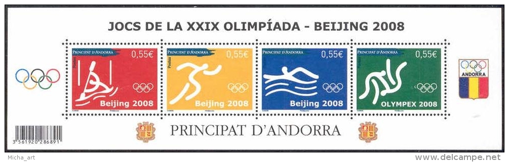 French Andorra 2008 Jeux Olympique Olympic Games Beijing Miniature Sheet MNH - Blokken & Velletjes