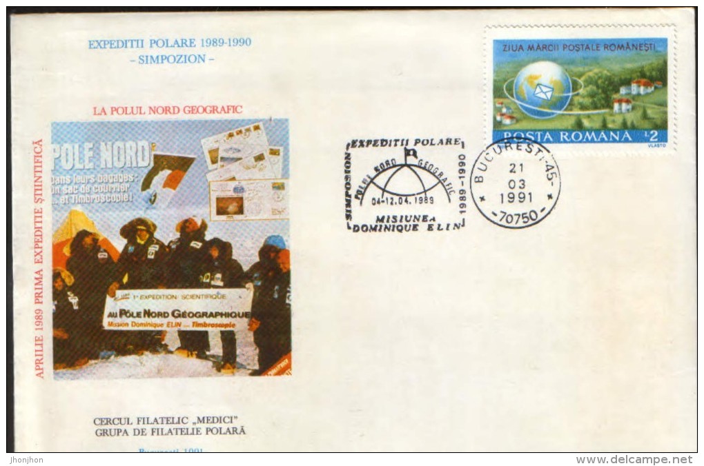 Romania- Occasionally Special Cover 1991- Arctic Expedition,geographic North Pole - Mission, Dominique Elin - Arktis Expeditionen