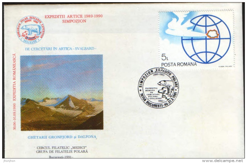 Romania- Occasionally Special Cover 1990- Arctic Expedition,Romanian Polar Research Expedition - Svalbard - Arktis Expeditionen