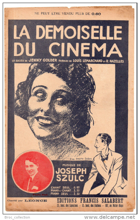 La Demoiselle Du Cinéma, Louis Lemarchand, R. Nazelles, Joseph Szulc, Jenny Golder, Léonce, Partition Chant - Canto (solo)