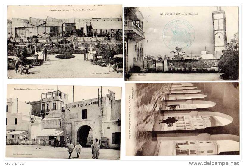 4 Cpa Maroc, Casablanca - Porte De La Marine, Résidence (tampon Militaire), Bld De La Gare, Jardin Du Parc D'Artillerie - Casablanca