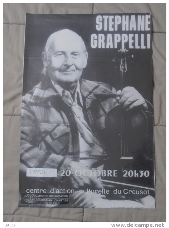 Affiche 60x40 Stephane Grappelli Au Creusot Tres Rare Bon Etat Livrée Roulée Port Offert - Posters