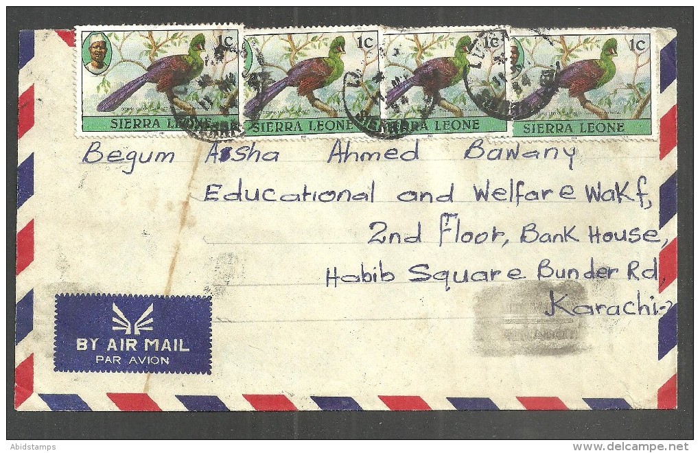 USED AIR MAIL COVER  SIERRA LEONE  BIRDS ON  COVER - Sierra Leone (1961-...)