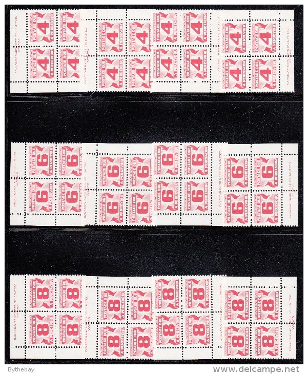 Canada MNH Complete Set Of Plate Blocks (36 In Total) Third Issue Of Centennial (Red) Postage Dues - Portomarken