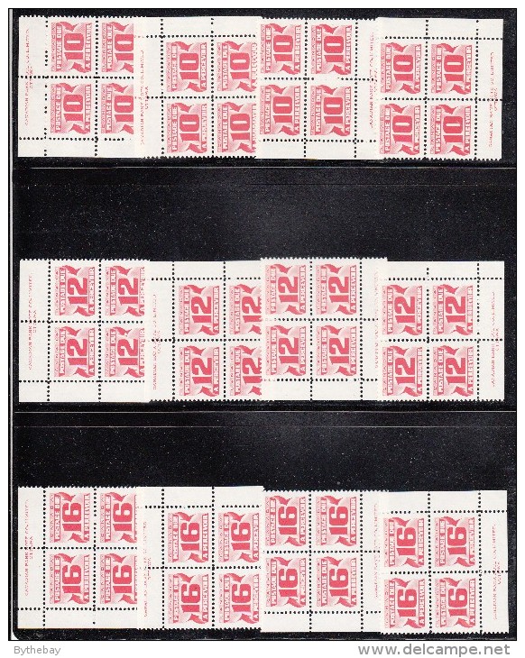 Canada MNH Complete Set Of Plate Blocks (36 In Total) Third Issue Of Centennial (Red) Postage Dues - Port Dû (Taxe)