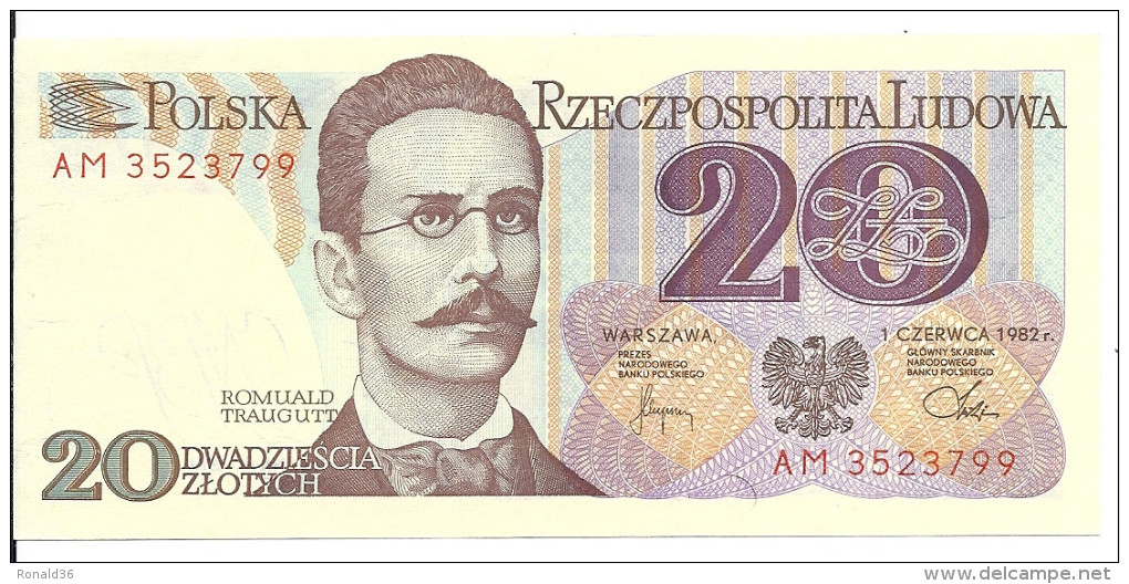 Pologne Billet Polonnais Narodowy Bank Polski 20 Dwadziescia Zlotych   ( Multicouleur  ) Romuald Trauguit ( Aigle ) - Pologne