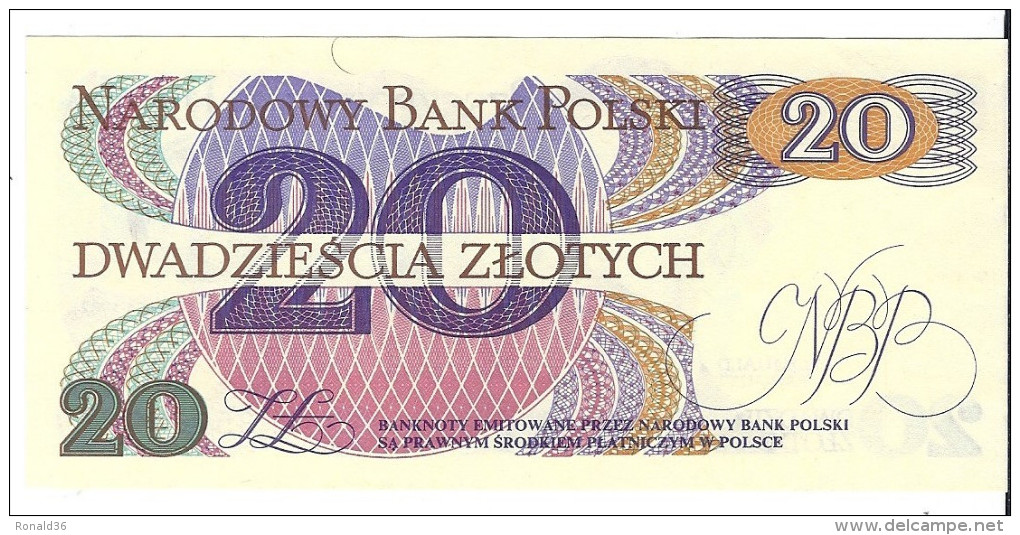 Pologne Billet Polonnais Narodowy Bank Polski 20 Dwadziescia Zlotych   ( Multicouleur  ) Romuald Trauguit ( Aigle ) - Pologne