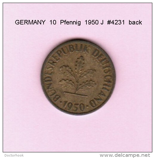 GERMANY   10  PFENNIG  1950 J  (KM # 108) - 10 Pfennig