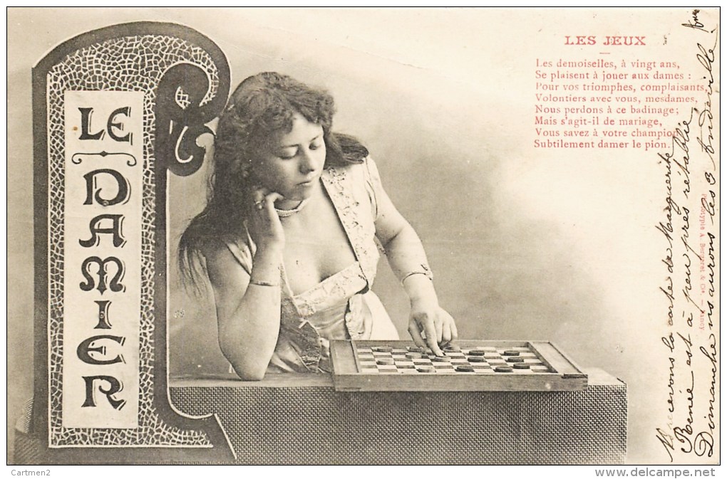 LE DAMIER JEU DE DAME PAR BERGERET " LES JEUX " 1900 - Echecs