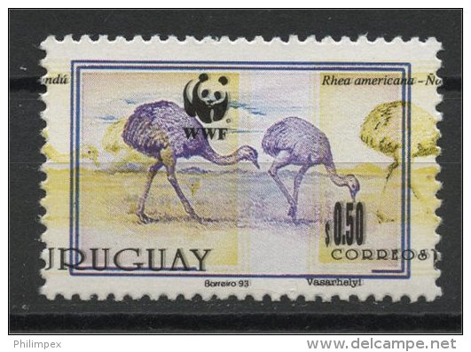 URUGUAY, WWF STAMP 0.50 Nandu Bird FROM 1993 WITH HEAVY SHIFT OF PRINT - Straussen- Und Laufvögel