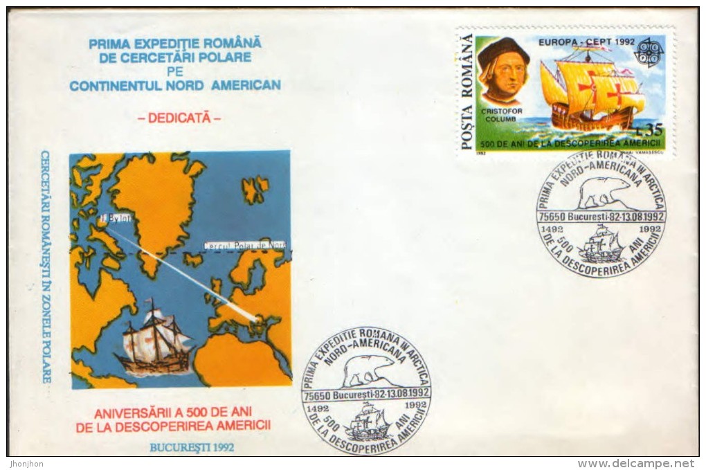 Romania- Oc.cover - The First Expedition Romanian Polar Research In North America ,500 Years Of The Discovery Of America - Arktis Expeditionen