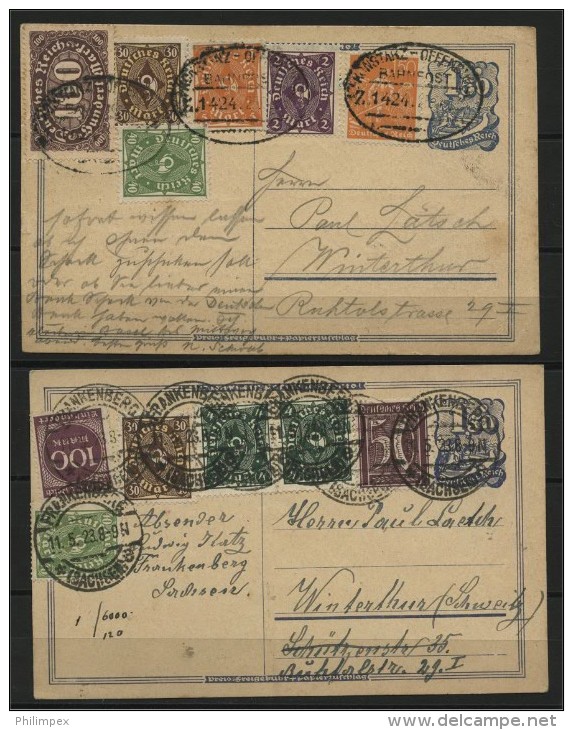 GERMANY,  INFLATION VERY NICE LITTLE ARCHIVE 5 STATIONERY POSTCARDS TO SWITZERLAND, ALL 180 MARKS RATE - Autres & Non Classés