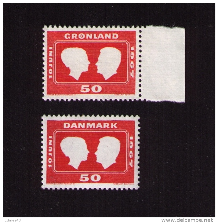 2 Timbres Neufs Danemark Et Groenland, Mariage Avec Marguerite, 50, 1967 - Ungebraucht