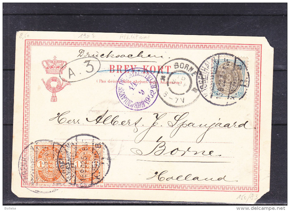 Danemark - Carte Postale De 1902 - Oblitération Kjoben Havn - Expédié Vers Borne - Cachet Violet - Club Philatélique - Briefe U. Dokumente