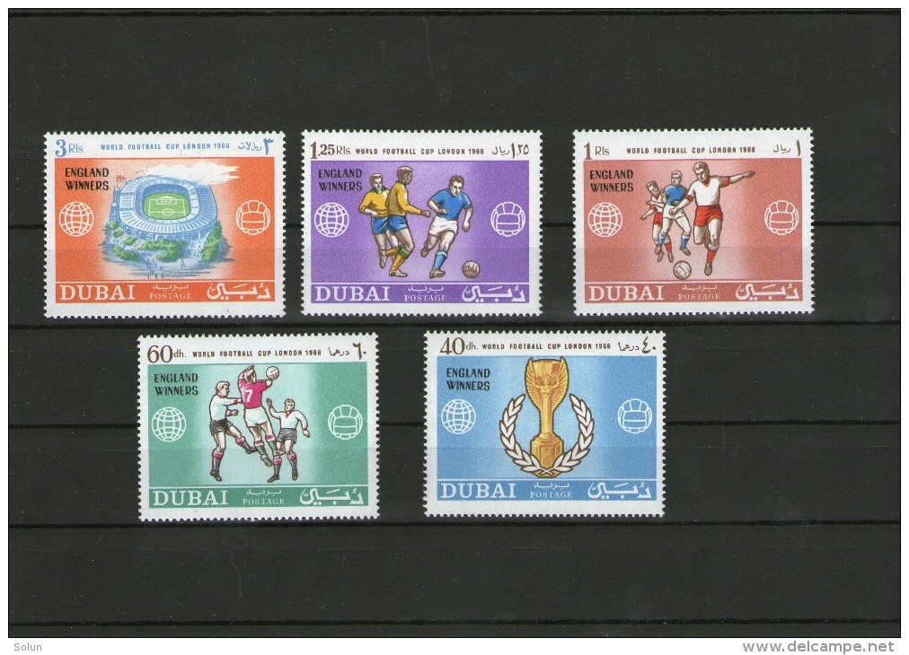 DUBAI 1966 WORLD FOOTBALL CUP SOCCER LONDON ENGLAND WINNERS OVERPRINT SET 5 STAMPS MNH - Dubai