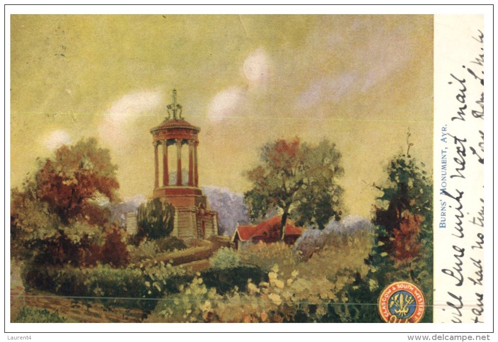 (60) Very Old Postcard With Stamp - Carte Ancienne Avec Timbre - Ayr Burn Monument - 1906 - Ayrshire