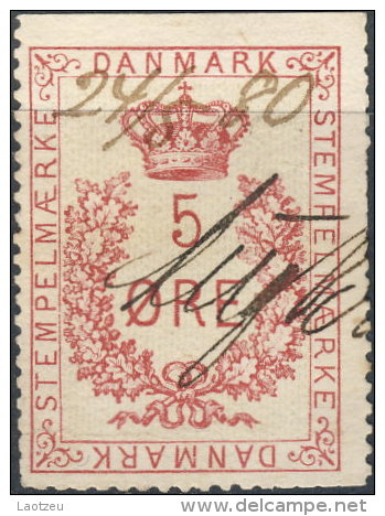 Danemark Fiscal 1880 ~ TF 1 - 5 ø Rouge - Revenue Stamps