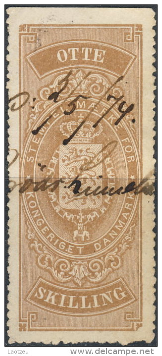 Danemark Fiscal 1874 ~ TF 2 - Otte Skilling - Revenue Stamps