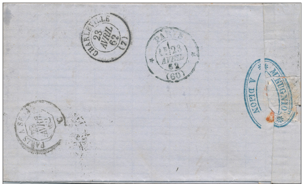 N°14 SUR LETTRE NUANCE CACHET A DATE . - 1853-1860 Napoléon III.