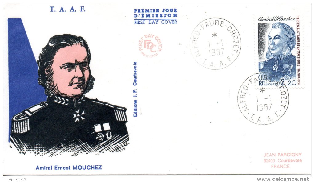 TAAF. N°128 De 1987 Sur Enveloppe 1er Jour (FDC). Amiral Mouchez. - FDC