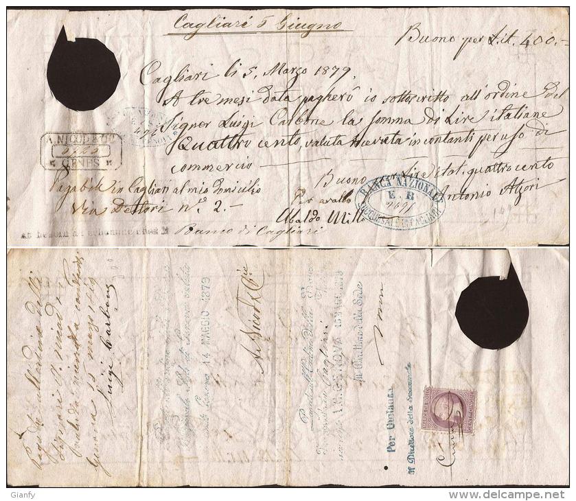 ASSEGNO PAGHERO' BANCA NAZIONALE CAGLIARI 1879 MOLTO RARO - Cheques & Traverler's Cheques