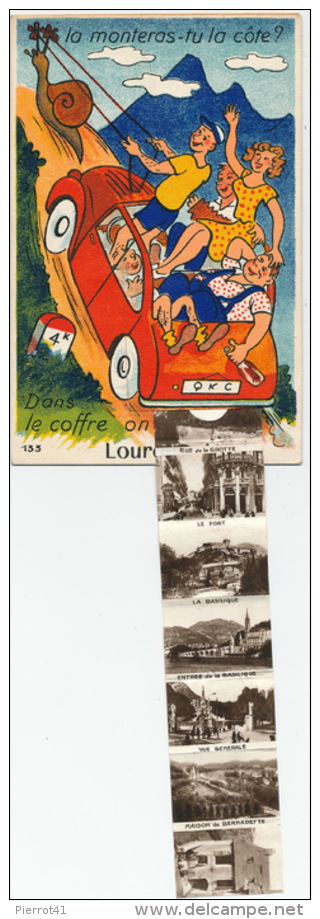 LOURDES - Jolie Carte à Système Automobile Tractée Par Un Escargot "Dans Le Coffre, On Ramène LOURDES " - Lourdes