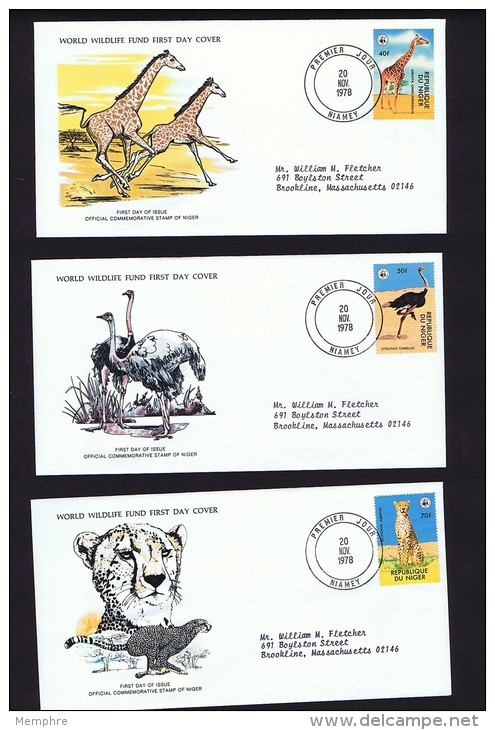 1978  Wildlife: Giraffe, Ostrich, Cheeta   On WWF FDCs With Inserts - Niger (1960-...)