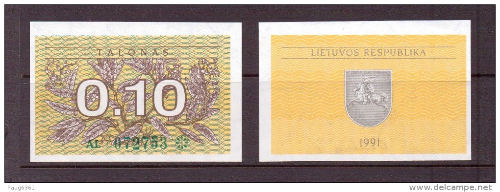 LITUANIE 1991  0.10 TALONAS  NEUF UNC P29 - Lituanie