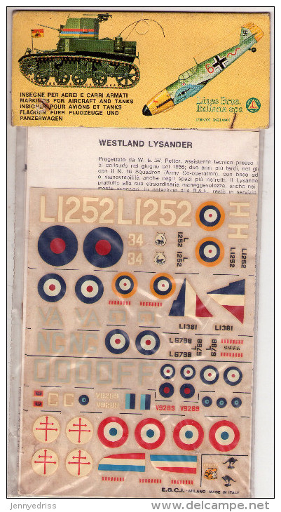 INSEGNE  PER  AEREI  E  CARRI  ARMATI , Westland  Lysander  ,  Badges And Markings - Aerei E Elicotteri