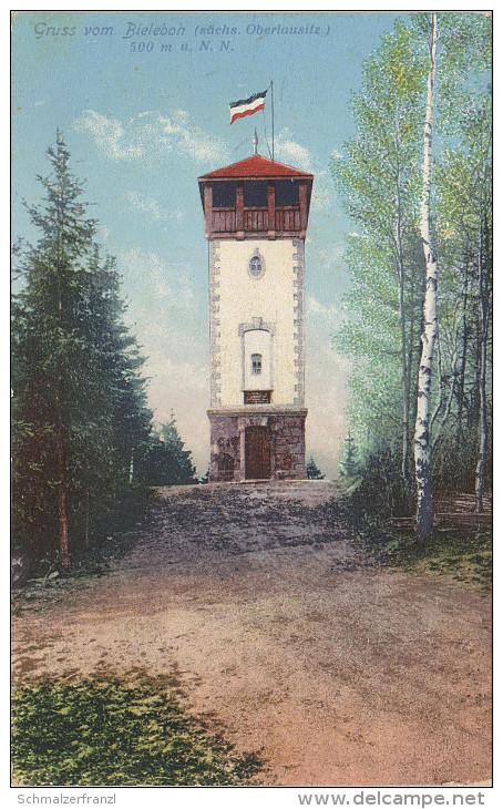 AK Gruss Bieleboh Turm Reichsflagge Bei Beiersdorf Cunewalde Oppach Zeile Weigsdorf Schirgiswalde Neusalza Löbau Sohland - Cunewalde