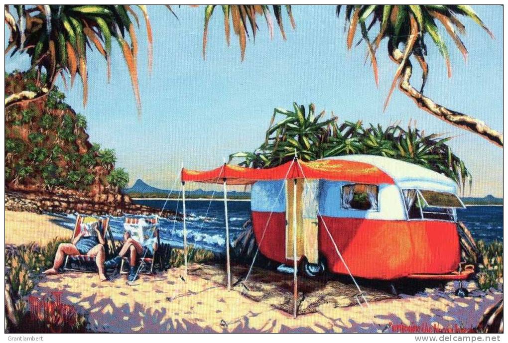 Australia Queensland - Noosa, Enjoying The Breeak, 60s Style, Painting By Michael Jones, Unused - Andere & Zonder Classificatie