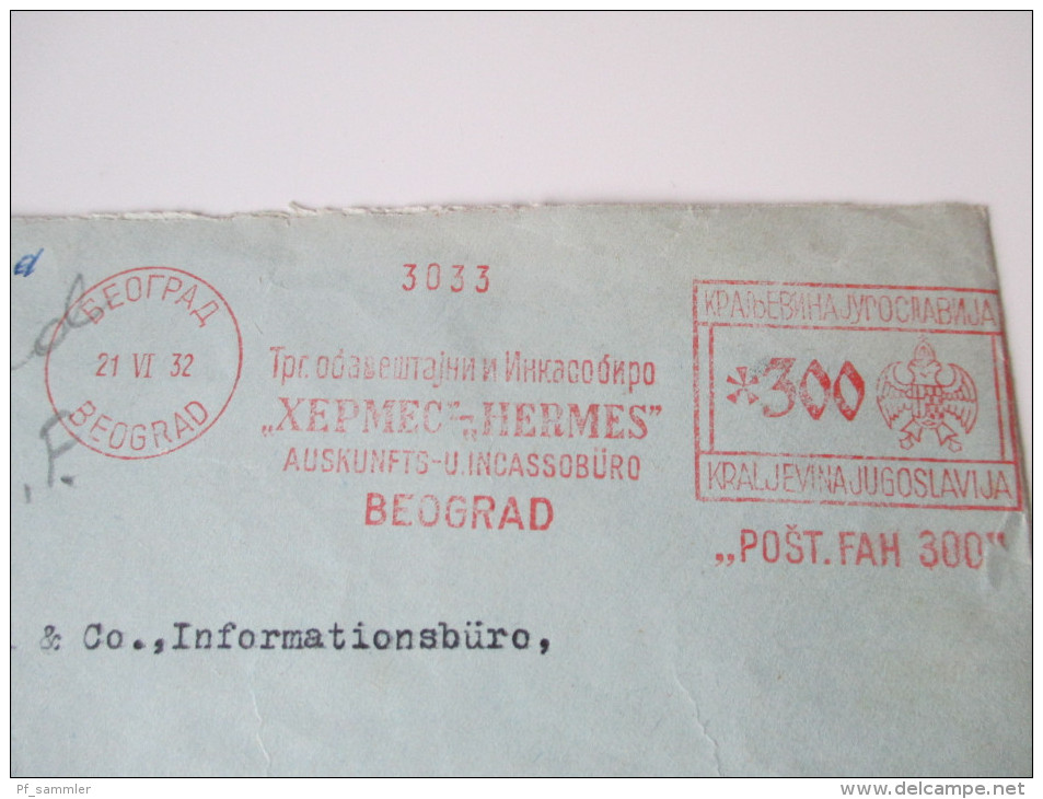 Freistempel Jugoslawien 1932 Auskunfts U. Incassobüro Beograd Nach Triest! - Covers & Documents