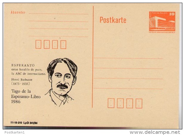 DDR P86I-5-86 C3 Postkarte PRIVATER ZUDRUCK HENRI BARBUSSE 1986 - Cartes Postales Privées - Neuves