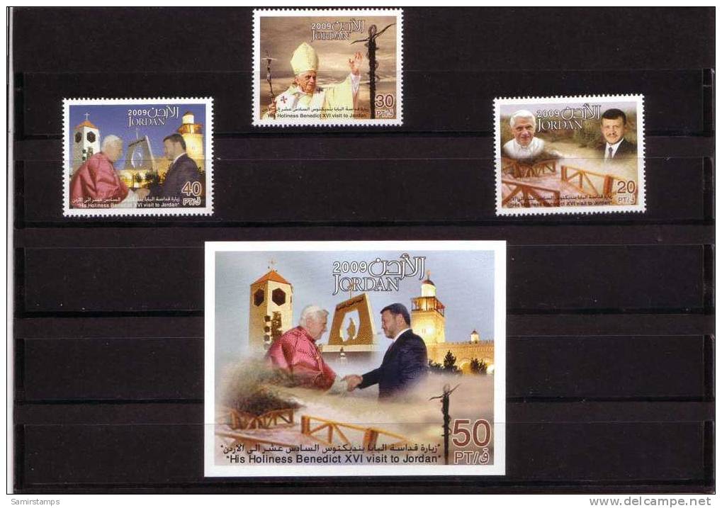 Jordan New Issue-2009- Pope Benedictus XVI Visit To Jordan 3 Stamps+ 1 S Sheet-new Higher Price - Popes