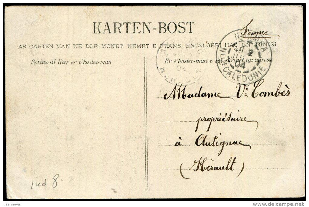 NOUVELLE CALÉDONIE - N° 59 / CPA D´OUESSANTINE, OBL. NOUMÉA LE 2/7/1904, POUR L´HERAULT - TB - Lettres & Documents