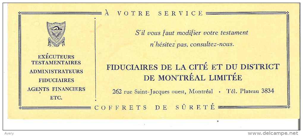 Fiduciares De La Cite Et Du District De Montreal Limitee Coffrets De Surete  Executeurs   8.5" X 3.4" 21 Cm X 8.5 Cm - C