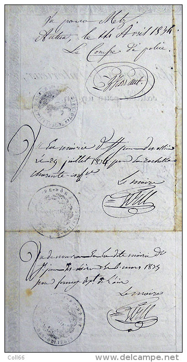 1834 Passeport  Passe-port Laissez Passer Régis Gerle Recruteur à St Jean Des Ollieres 63 Puy De Dome Police Royaume - Documents Historiques