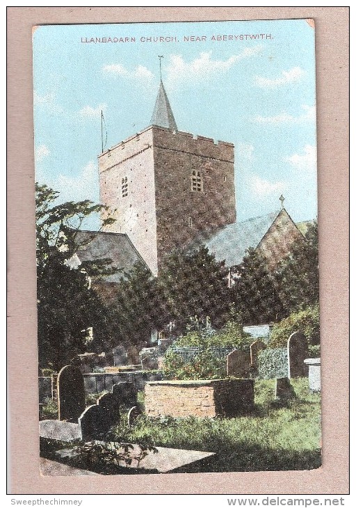 COLOUR VIEW, GRAVESTONES LLANBADARN CHURCH NEAR ABERYSTWYTH 1900s UNUSED - Cardiganshire