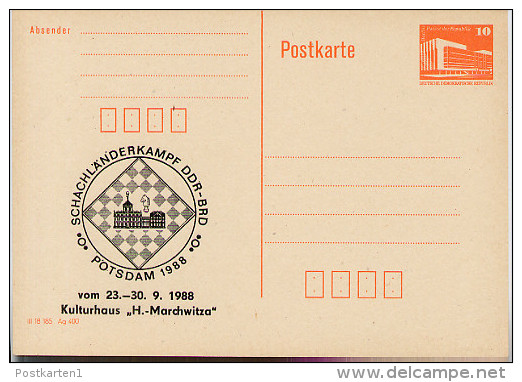 DDR P86II-27-88 C28 Postkarte Privater Zudruck SCHACH DDR-BRD Potsdam 1988 - Cartes Postales Privées - Neuves