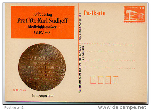 DDR P86II-30-88 C32 Postkarte Zudruck KARL SUDHOFF MEDIZINHISTORIKER Falkensee 1988 - Postales Privados - Nuevos