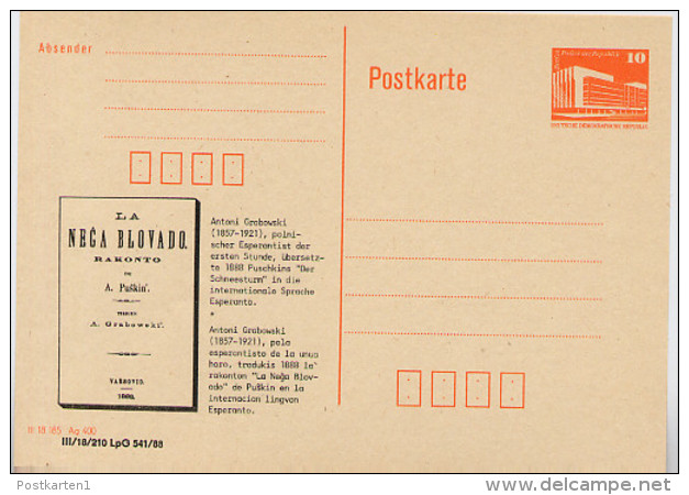 DDR P86II-34-88 C35 Postkarte Privater Zudruck ESPERANTO GRABOWSKI Leipzig 1989 - Postales Privados - Nuevos