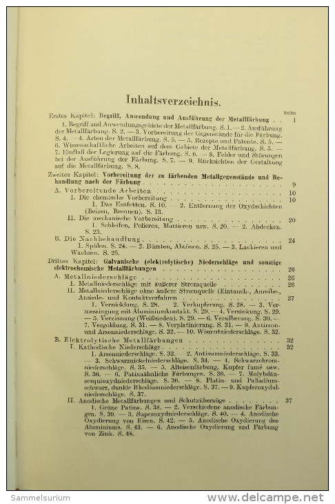 Hugo Krause "Metallfärbung" Die Wichtigsten Verfahren Zur Oberflächenfärbung Und Zum Schutz Von Metallgegenständen, 1937 - Técnico